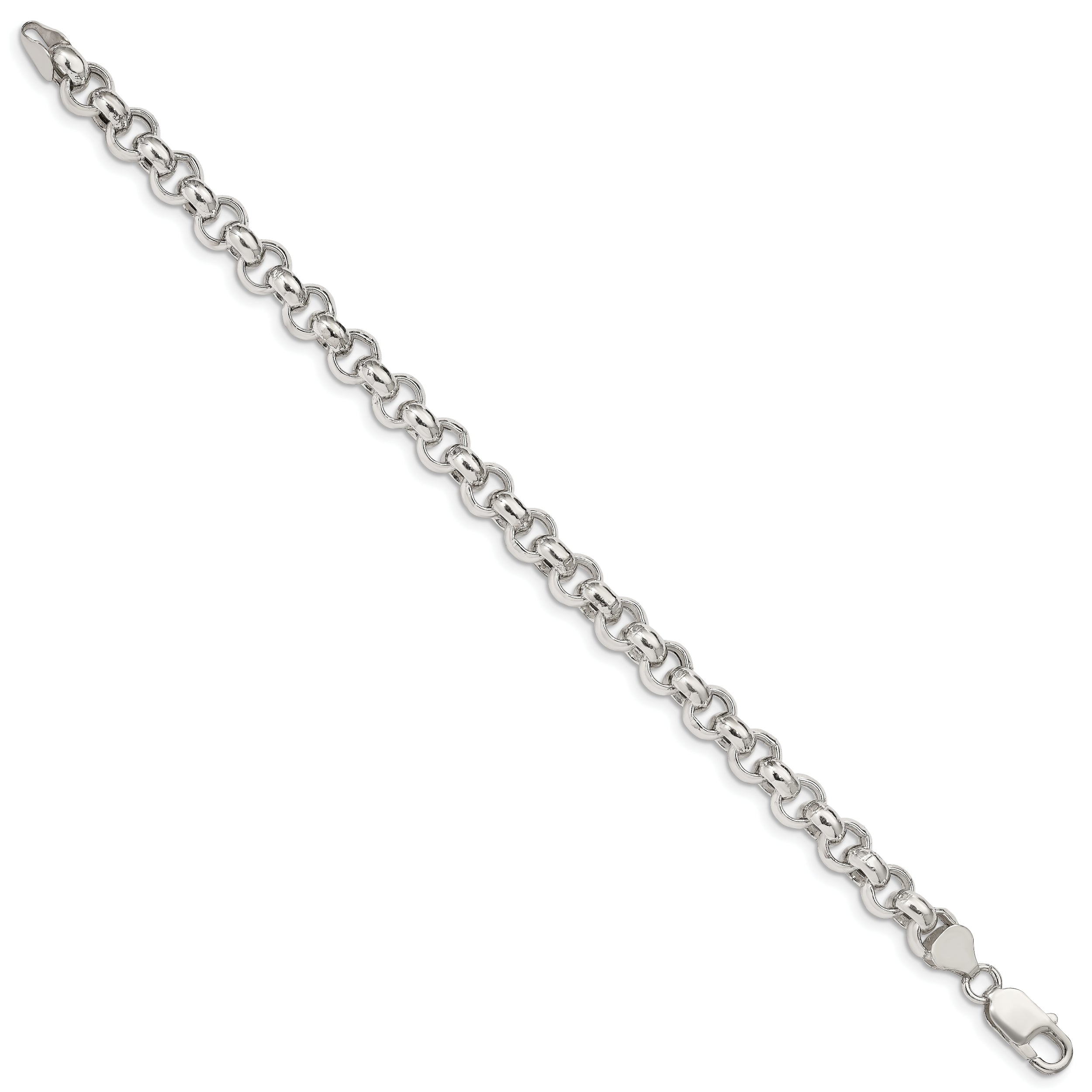 7 Inch Sterling Silver 7.75mm Semi-Solid Rolo Chain Bracelet