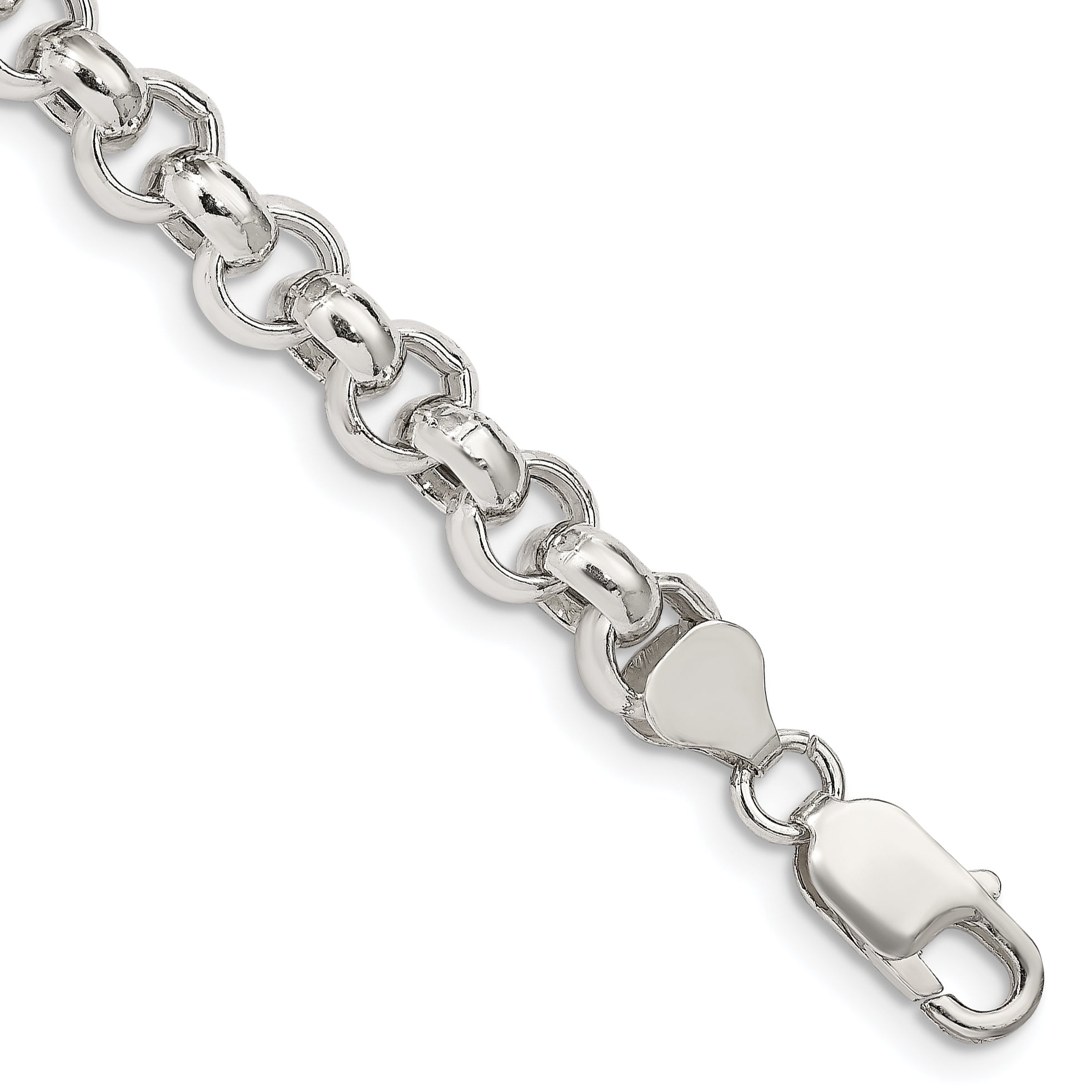 8 Inch Sterling Silver 7.75mm Semi-Solid Rolo Chain Bracelet