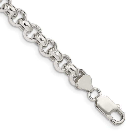 8 Inch Sterling Silver 7.75mm Semi-Solid Rolo Chain Bracelet