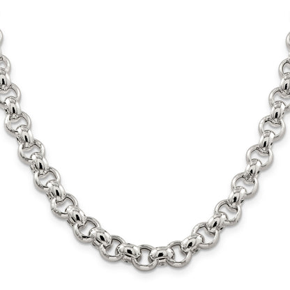 18 Inch Sterling Silver 9.5mm Semi-Solid Rolo Chain Necklace