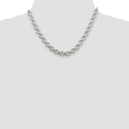 18 Inch Sterling Silver 9.5mm Semi-Solid Rolo Chain Necklace