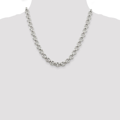 20 Inch Sterling Silver 9.5mm Semi-Solid Rolo Chain Necklace