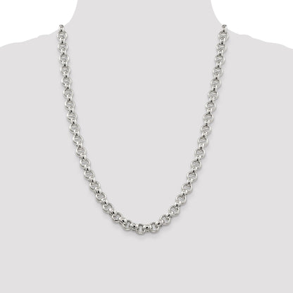 24 Inch Sterling Silver 9.5mm Semi-Solid Rolo Chain Necklace