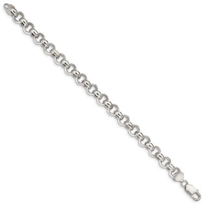 7.5 Inch Sterling Silver 9.5mm Semi-Solid Rolo Chain Bracelet