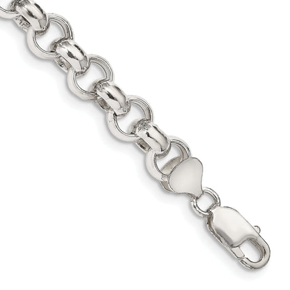 7.5 Inch Sterling Silver 9.5mm Semi-Solid Rolo Chain Bracelet