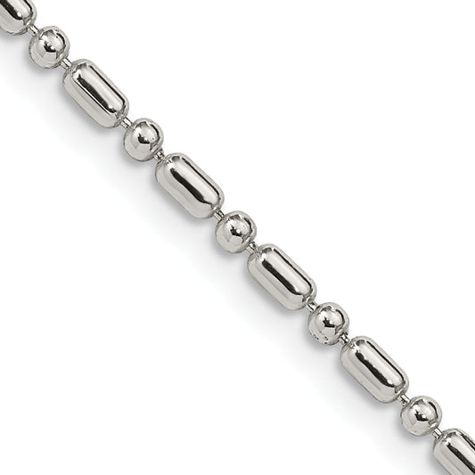 20 Inch Sterling Silver 2mm Fancy Beaded Chain Necklace