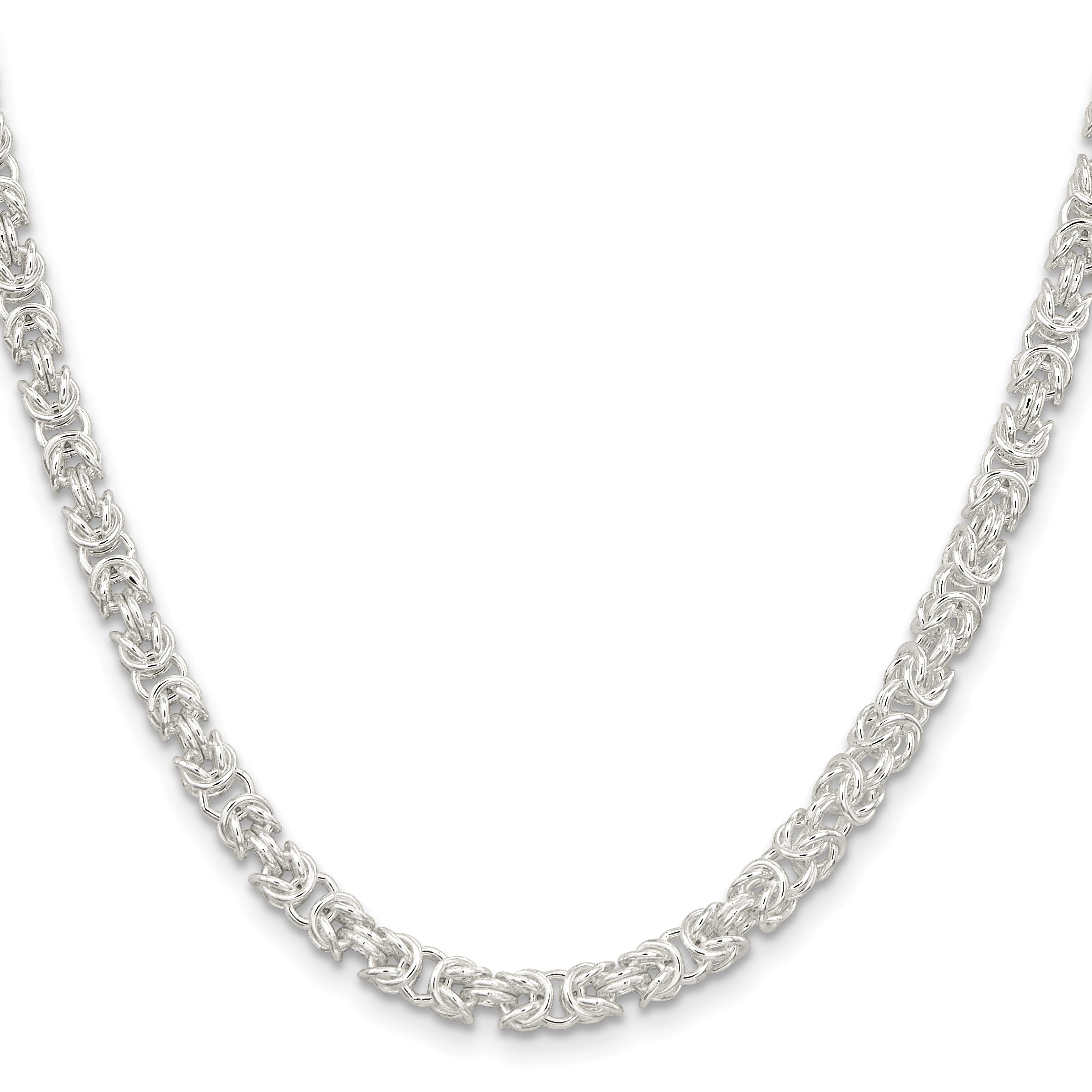 30 Inch Sterling Silver 4.75mm Rounded Byzantine Chain Necklace