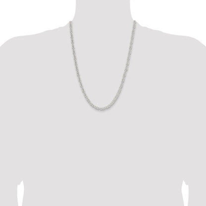 24 Inch Sterling Silver 4.75mm Rounded Byzantine Chain Necklace