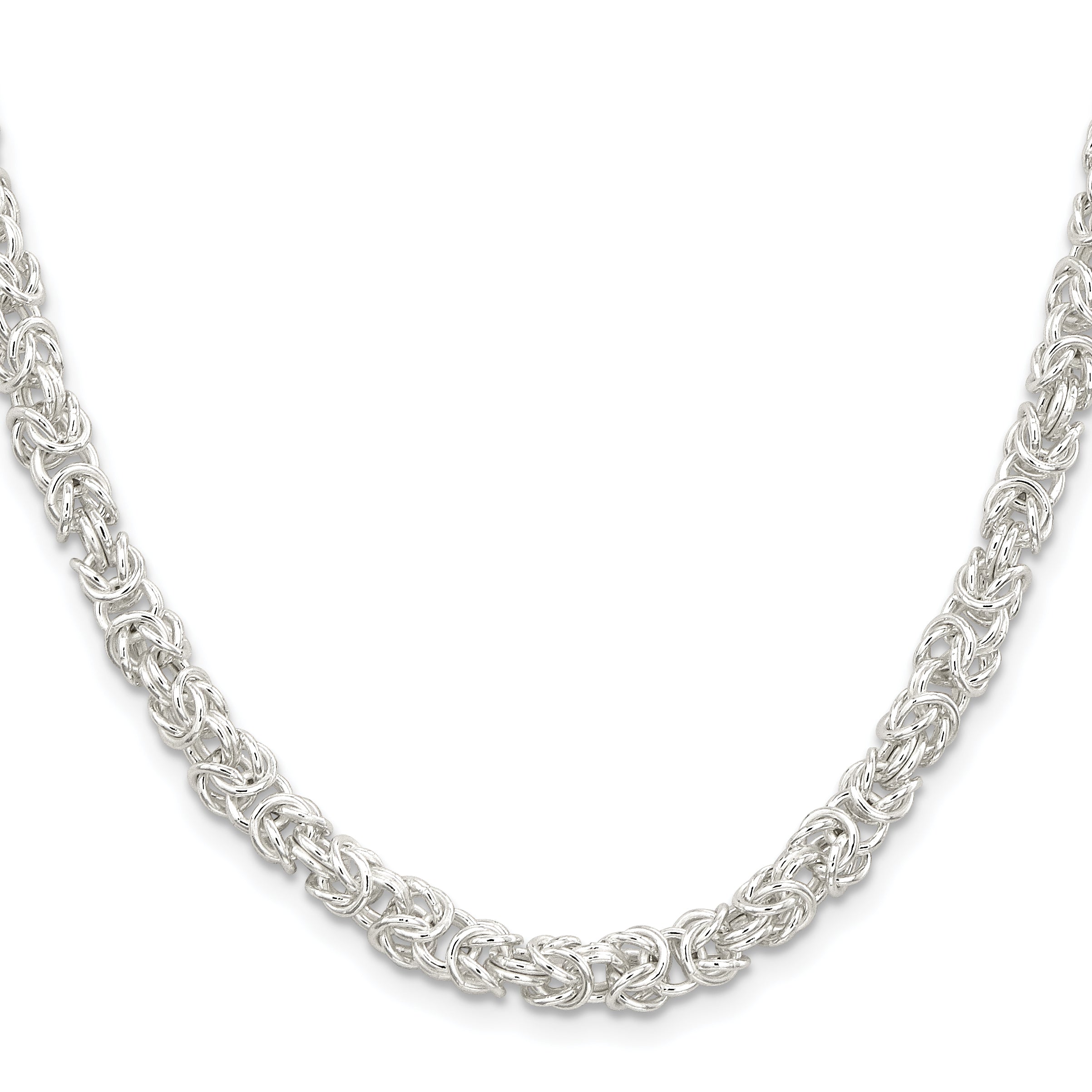 24 Inch Sterling Silver 5.5mm Rounded Byzantine Chain Necklace