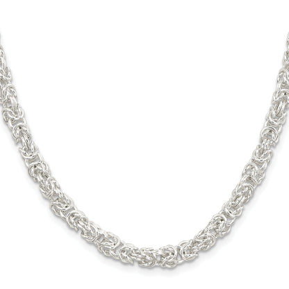 24 Inch Sterling Silver 5.5mm Rounded Byzantine Chain Necklace