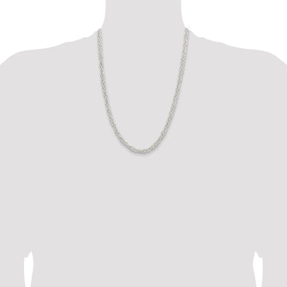 24 Inch Sterling Silver 5.5mm Rounded Byzantine Chain Necklace