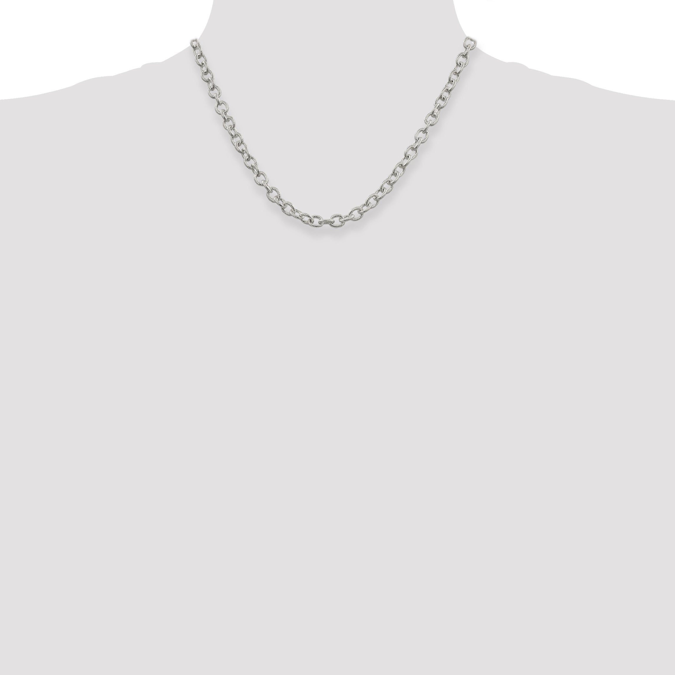 18 Inch Sterling Silver 6.25mm Fancy Patterned Rolo Chain Necklace