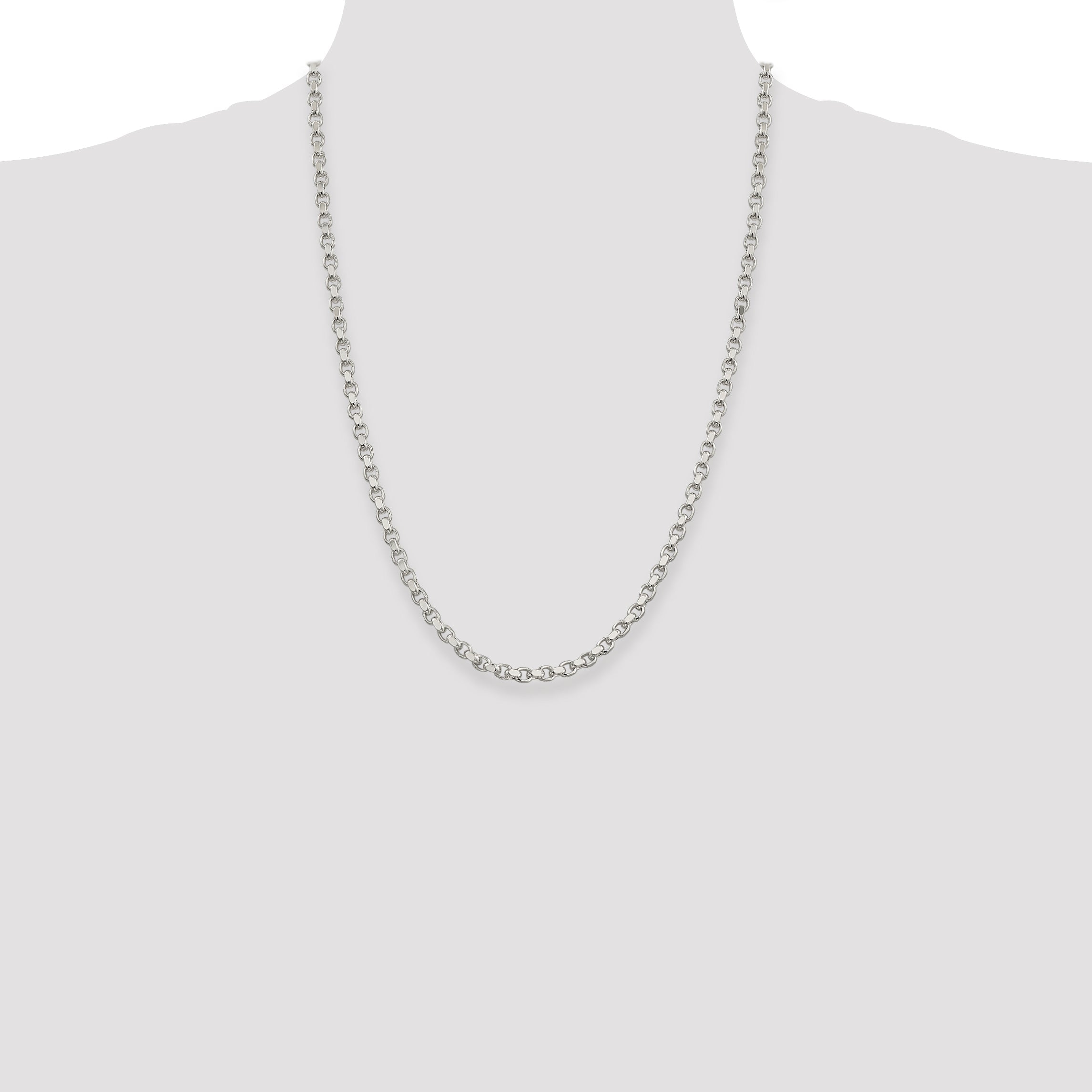 24 Inch Sterling Silver 4mm Diamond-Cut Rolo Chain Necklace