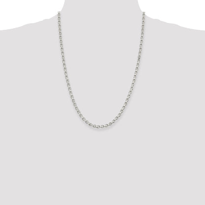 24 Inch Sterling Silver 4mm Diamond-Cut Rolo Chain Necklace