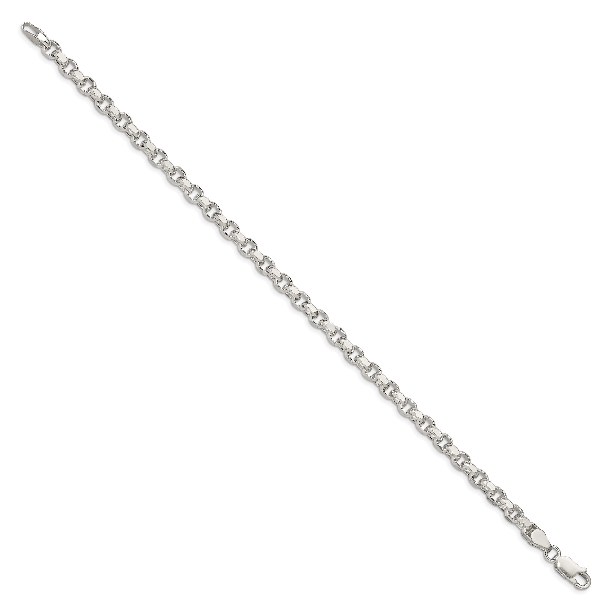 8 Inch Sterling Silver 4mm Diamond-Cut Rolo Chain Bracelet
