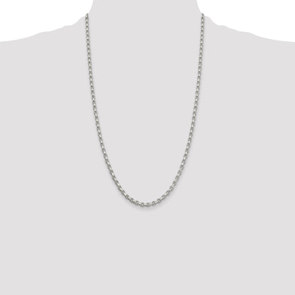 26 Inch Sterling Silver 3.5mm Diamond-Cut Rolo Chain Necklace