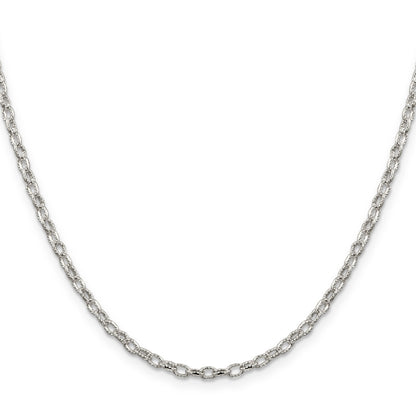 20 Inch Sterling Silver 3mm Fancy Patterned Rolo Chain Necklace