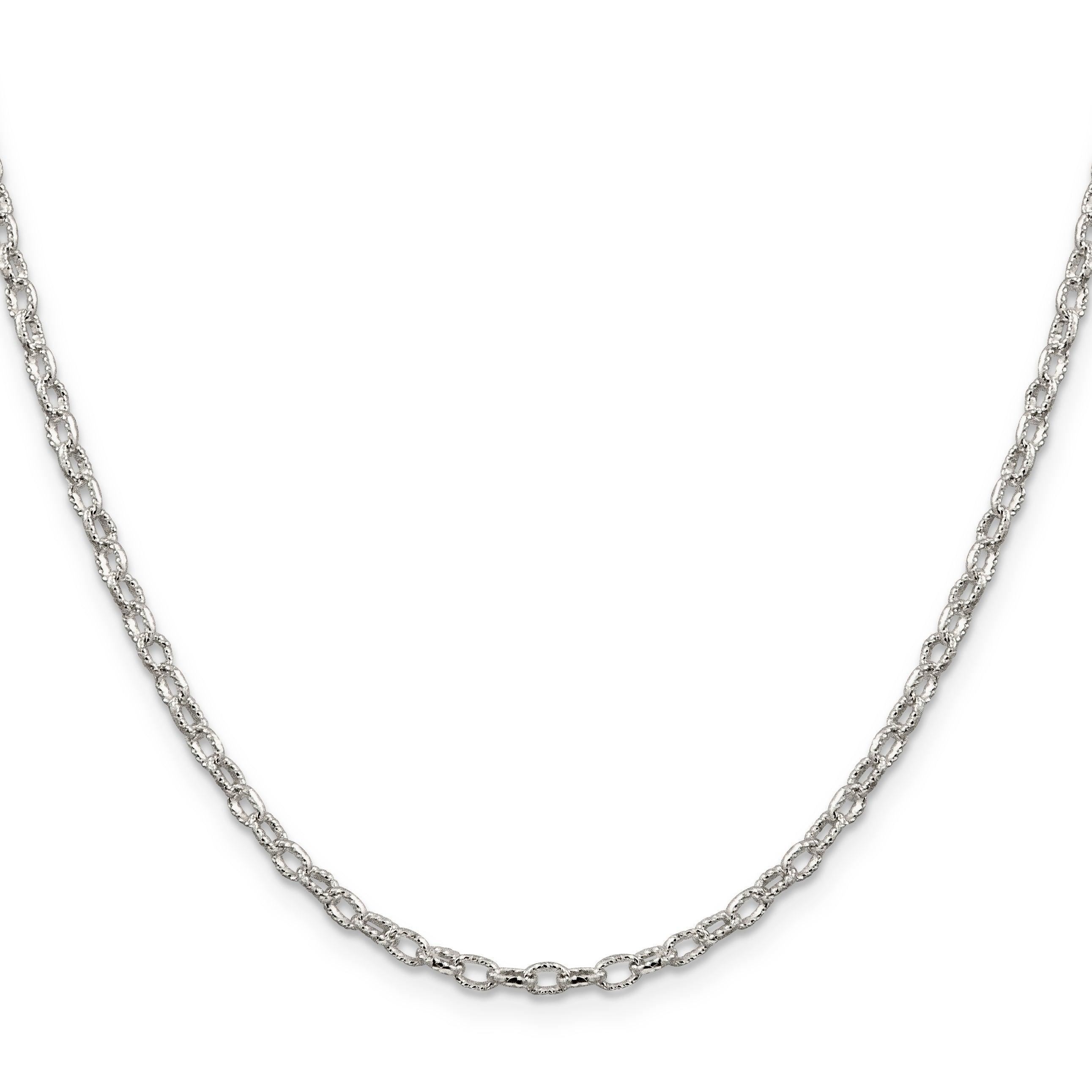 22 Inch Sterling Silver 3mm Fancy Patterned Rolo Chain Necklace