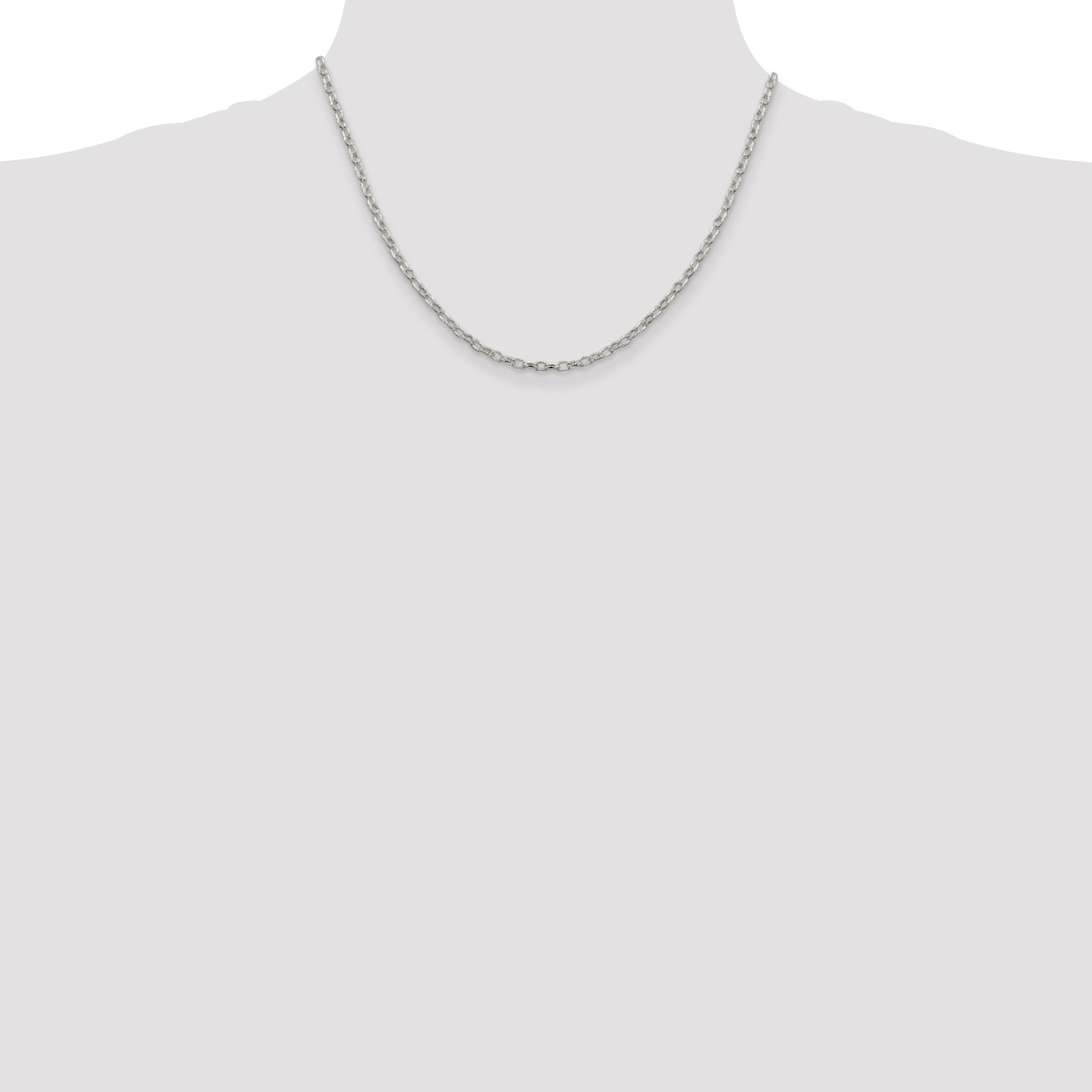 18 Inch Sterling Silver 3mm Fancy Patterned Rolo Chain Necklace