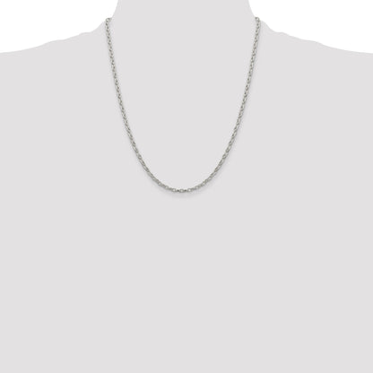 22 Inch Sterling Silver 3mm Fancy Patterned Rolo Chain Necklace