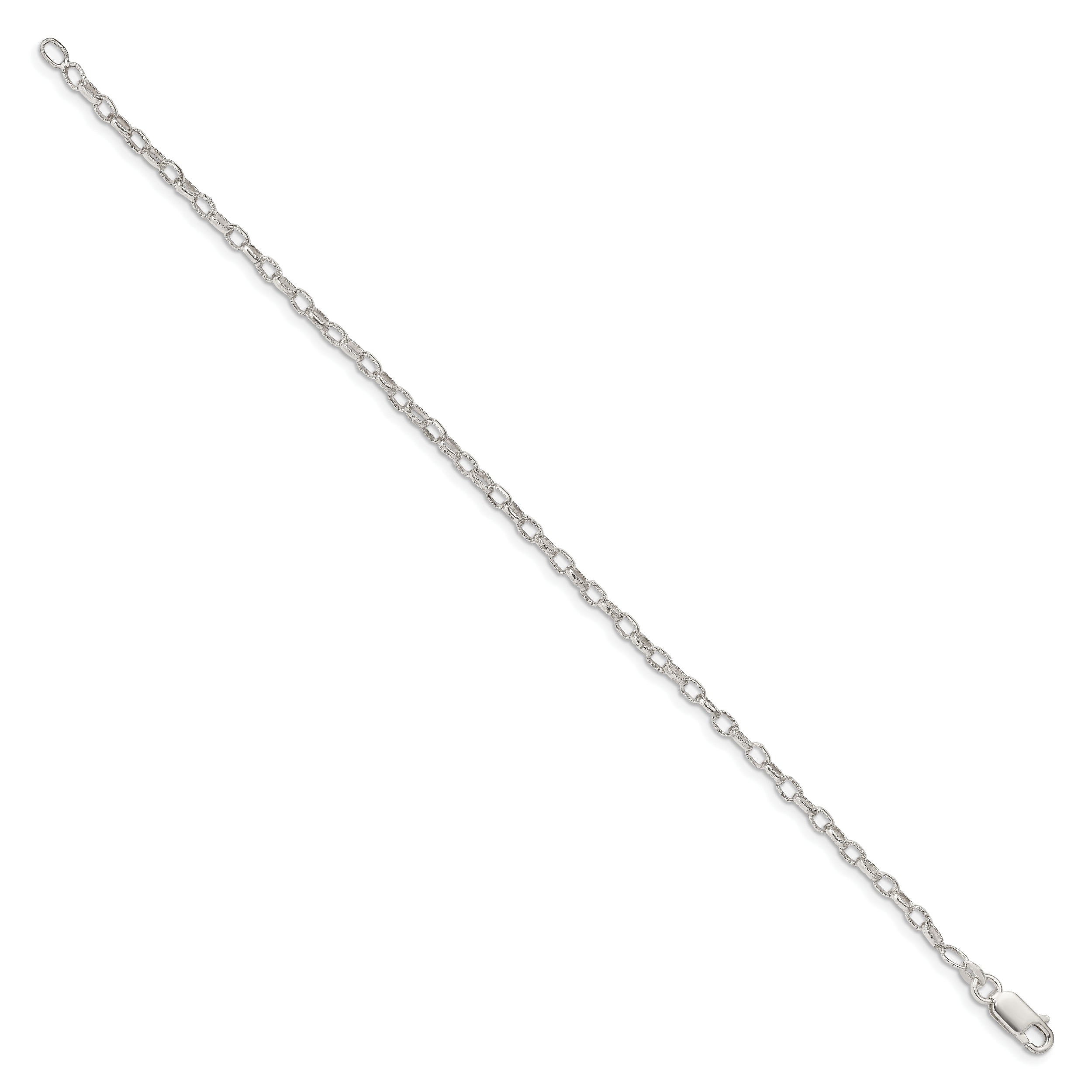 8 Inch Sterling Silver 3mm Fancy Patterned Rolo Chain Bracelet