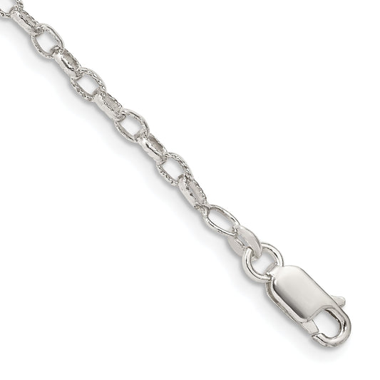 8 Inch Sterling Silver 3mm Fancy Patterned Rolo Chain Bracelet