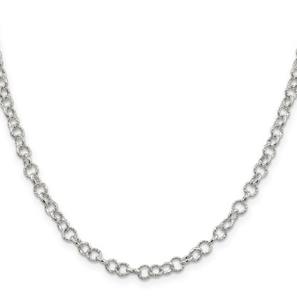20 Inch Sterling Silver 4.55mm Fancy Patterned Rolo Chain Necklace