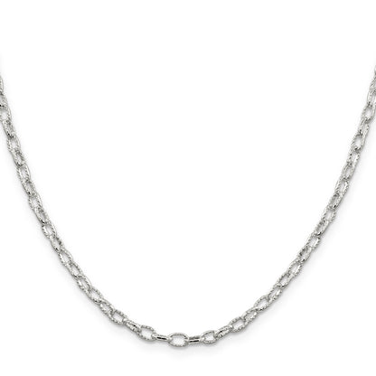 24 Inch Sterling Silver 3.75mm Fancy Patterned Rolo Chain Necklace