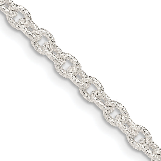 22 Inch Sterling Silver 3.75mm Fancy Patterned Rolo Chain Necklace