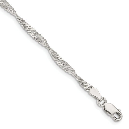 7 Inch Sterling Silver 3mm Singapore Chain Bracelet