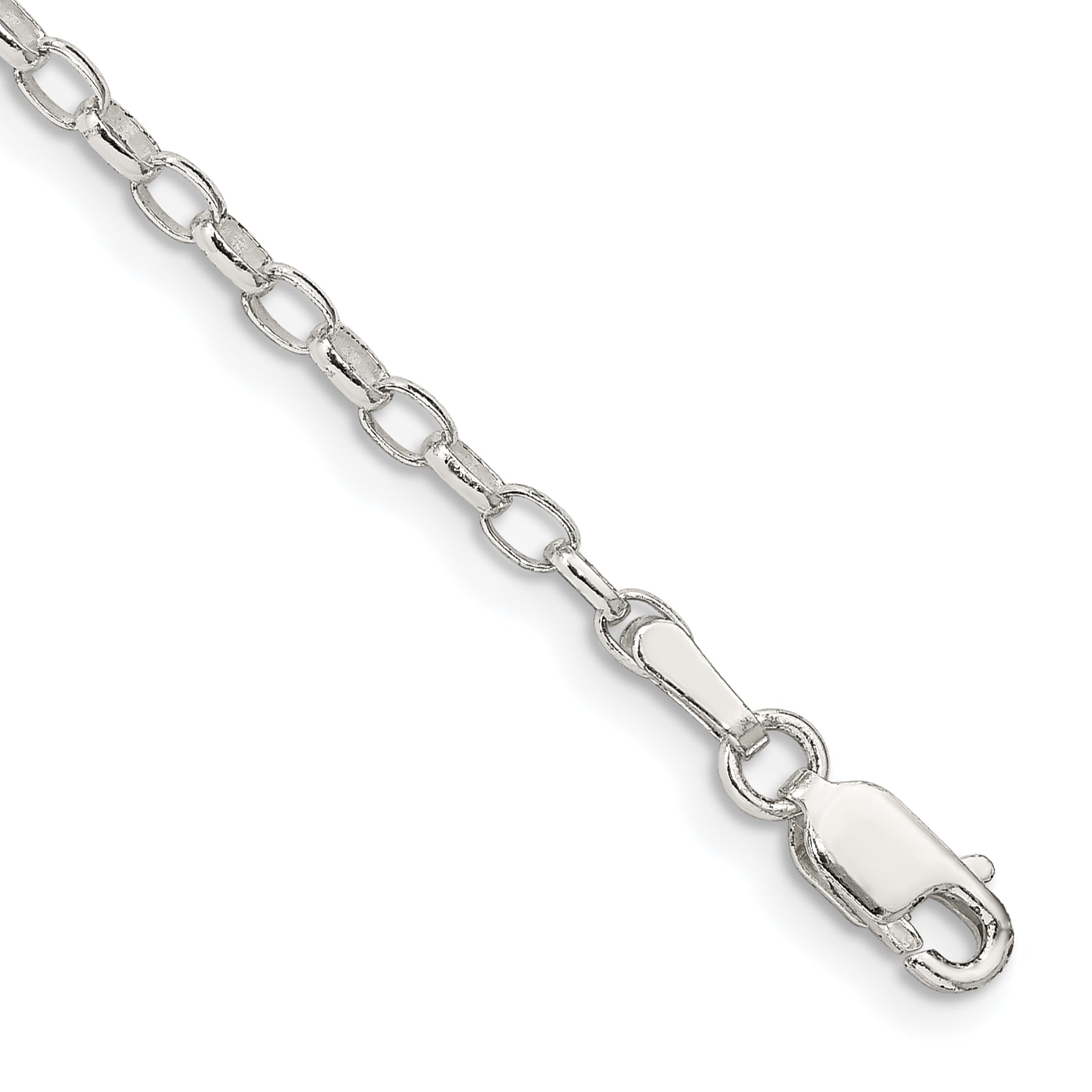 9 Inch Sterling Silver 2.5mm Oval Fancy Rolo Chain Anklet