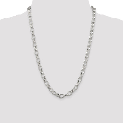 24 Inch Sterling Silver 8mm Fancy Rolo Chain Necklace