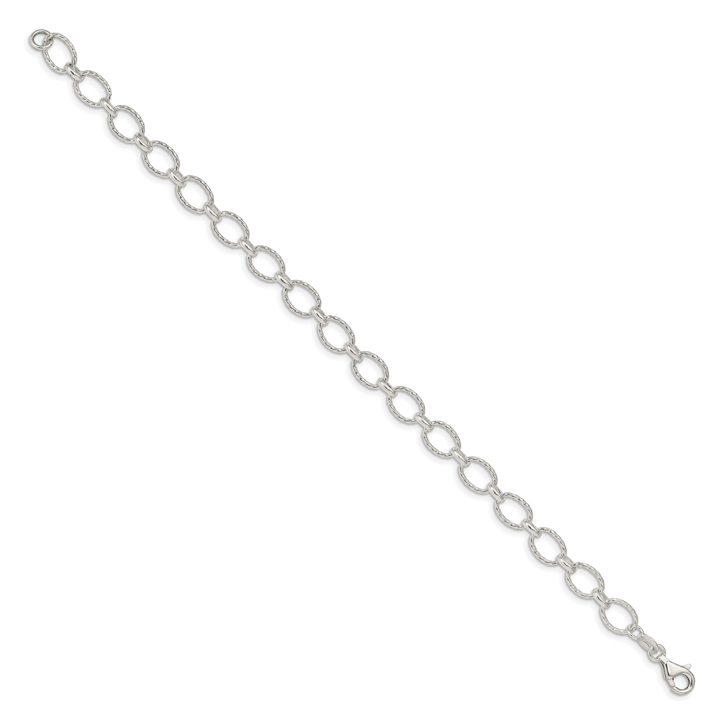 8 Inch Sterling Silver 6.1mm Fancy Patterned Rolo Chain Bracelet