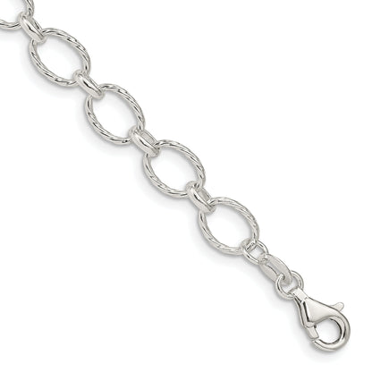 7 Inch Sterling Silver 6.1mm Fancy Patterned Rolo Chain Bracelet