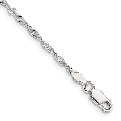 9 Inch Sterling Silver 2mm Singapore Chain Anklet