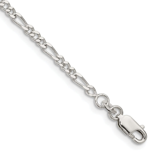 10 Inch Sterling Silver 2.5mm Figaro Chain Anklet