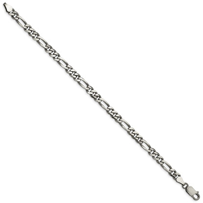 9 Inch Sterling Silver Antiqued 5.5mm Figaro Chain Anklet