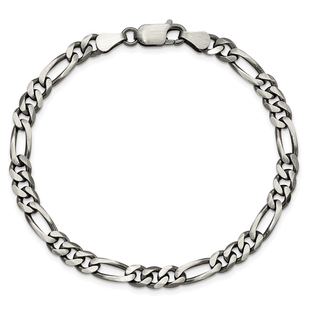 9 Inch Sterling Silver Antiqued 5.5mm Figaro Chain Anklet