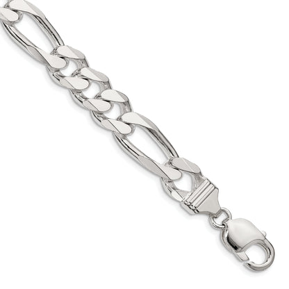 10 Inch Sterling Silver 10.75mm Figaro Chain Bracelet