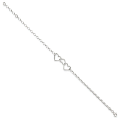 8 Inch Sterling Silver In Plus 1In Ext Interlocking Hearts Rolo Chain Anklet