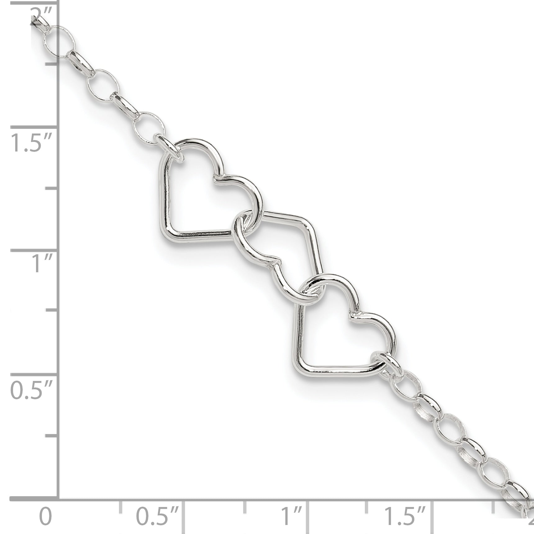 8 Inch Sterling Silver In Plus 1In Ext Interlocking Hearts Rolo Chain Anklet