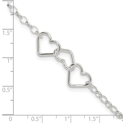 8 Inch Sterling Silver In Plus 1In Ext Interlocking Hearts Rolo Chain Anklet