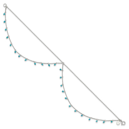 10 Inch Sterling Silver Turquoise Beads Double Chain Anklet