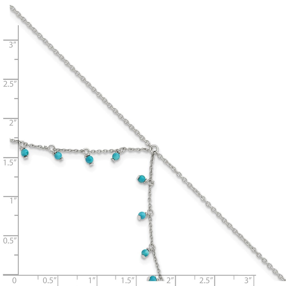 10 Inch Sterling Silver Turquoise Beads Double Chain Anklet