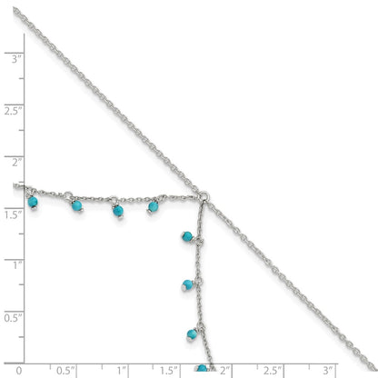 10 Inch Sterling Silver Turquoise Beads Double Chain Anklet