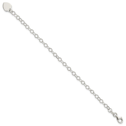 6 Inch Sterling Silver Engraveable Heart Charm Childs Bracelet