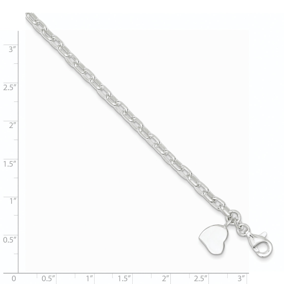 7 Inch Sterling Silver Oval Rolo With Solid Engraveable Heart Bracelet