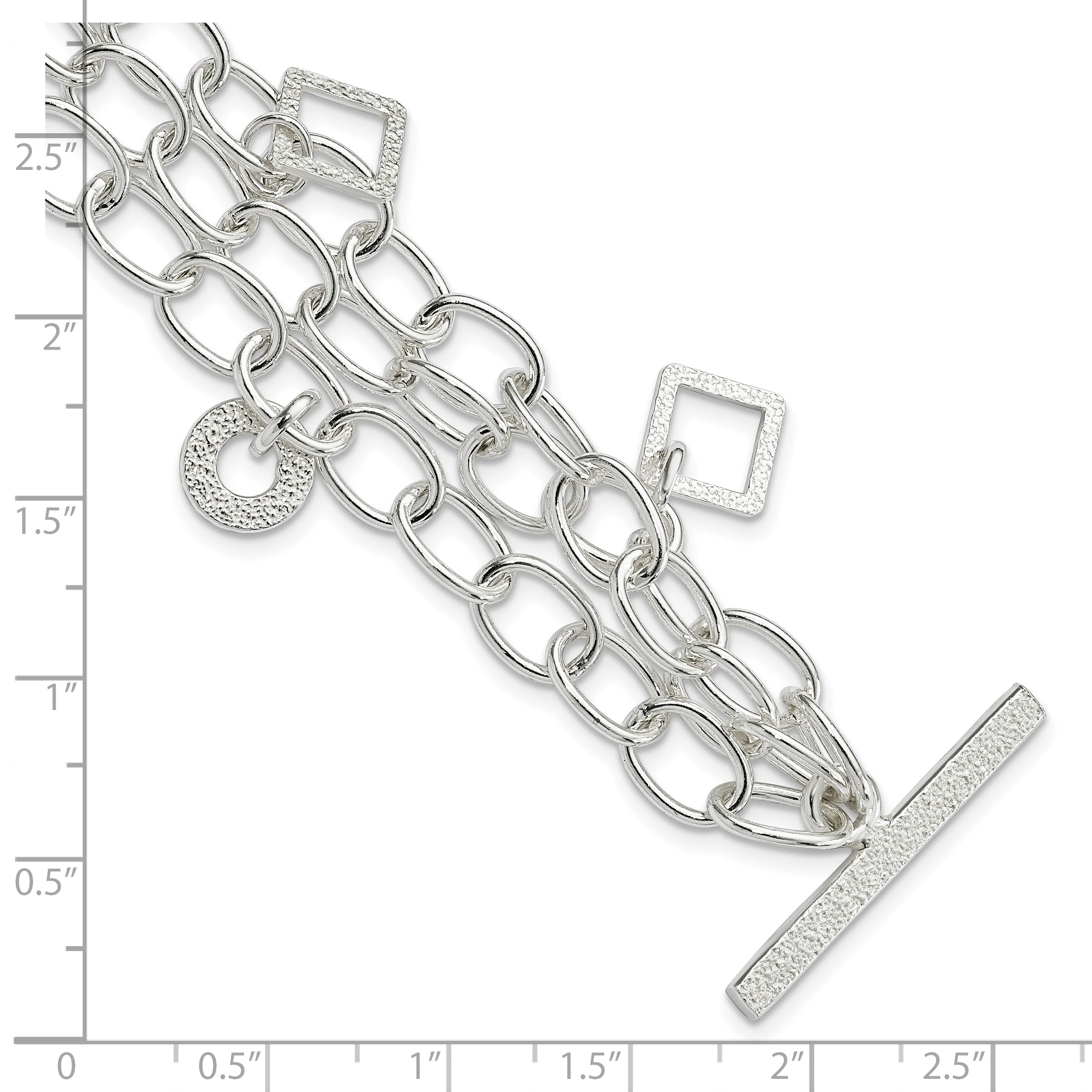 7 Inch Sterling Silver Textured Geometric Dangles Multi-Chain Bracelet