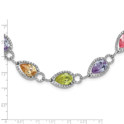 Sterling Silver Multicolor Pear Shaped Cz Necklace