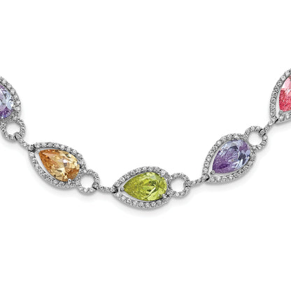 Sterling Silver Multicolor Pear Shaped Cz Necklace